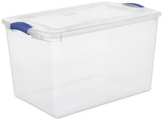 Alt view image 13 of 13 - 66 Quart Large Latching Storage Bin, Clear Plastic Storage Container with Latch Lid, Blue