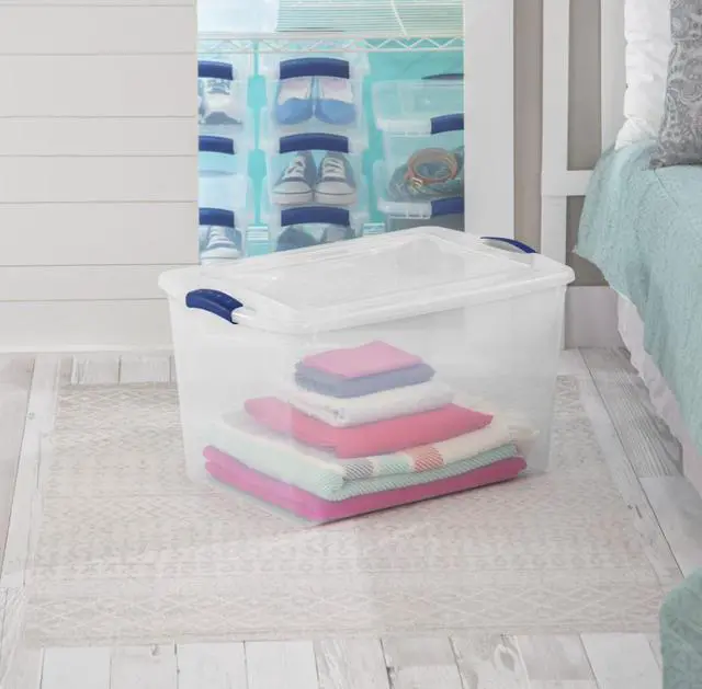 Alt view image 9 of 13 - 66 Quart Large Latching Storage Bin, Clear Plastic Storage Container with Latch Lid, Blue
