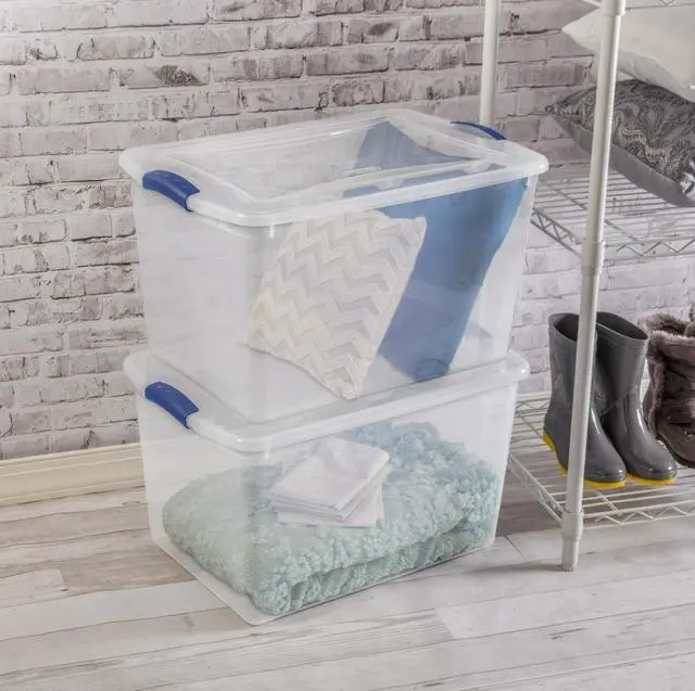 Alt view image 11 of 13 - 66 Quart Large Latching Storage Bin, Clear Plastic Storage Container with Latch Lid, Blue