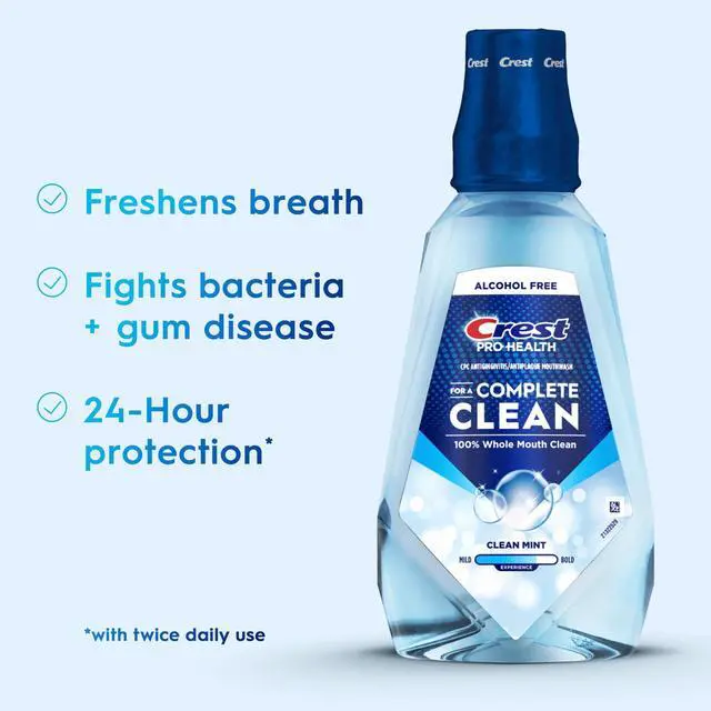 Alt view image 6 of 6 - Crest Mouthwash, Pro-Health Mouthwash, Alcohol-Free Oral Rinse, Clean Mint, 1L, 946mL (33.8 fl oz)