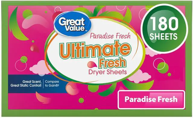 Main image of Great Value Ultimate Fresh Dryer Sheets, Paradise Fresh, 180 Count, Compare to Gain®
