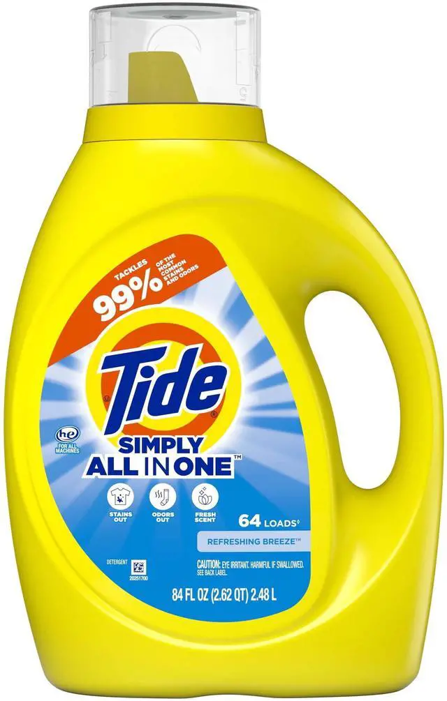 Alt view image 4 of 7 - Tide Simply Liquid Laundry Detergent, Refreshing Breeze Scent, 84 fl oz, 64 Loads