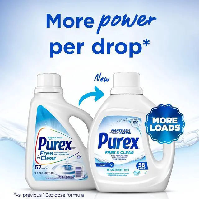 Alt view image 2 of 7 - Purex Free & Clear Liquid Detergent, Sensitive Skin, 66 fl oz, 58 loads