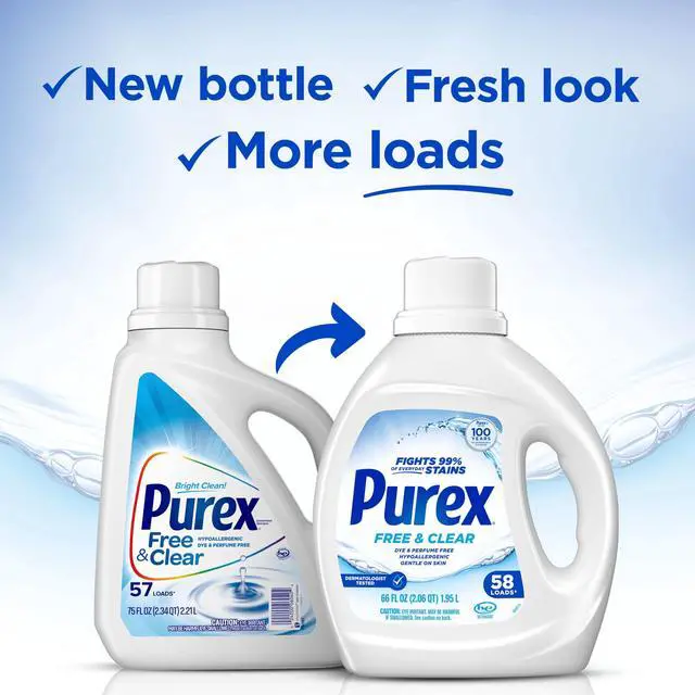 Alt view image 3 of 7 - Purex Free & Clear Liquid Detergent, Sensitive Skin, 66 fl oz, 58 loads