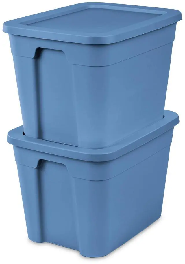 Alt view image 4 of 7 - Sterilite 18 Gallon Tote, Plastic Storage Bin with Snap-on Lid, Stackable, Blue