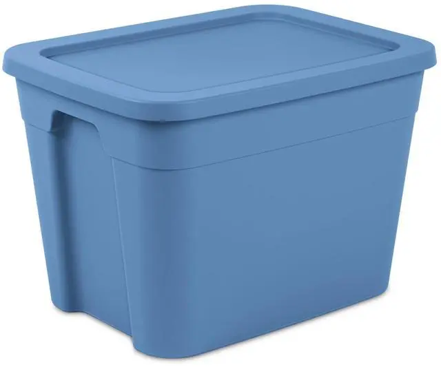 Alt view image 3 of 7 - Sterilite 18 Gallon Tote, Plastic Storage Bin with Snap-on Lid, Stackable, Blue