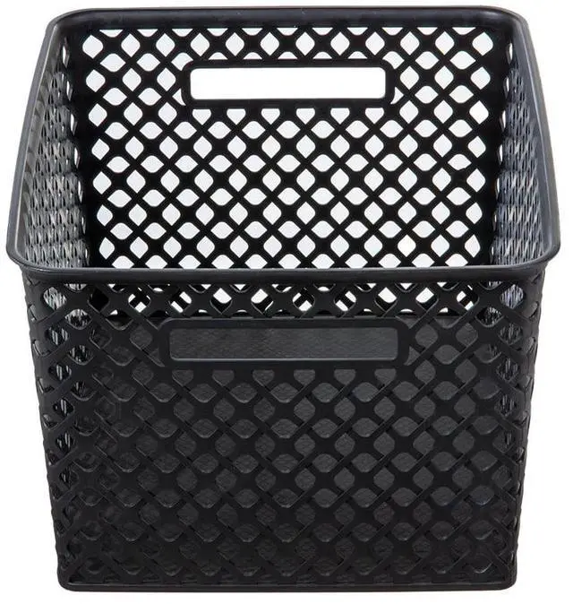 Main image of Mainstays Large Decorative Plastic Storage Basket, Black, 14.7 in x 12 in x 8.5 in