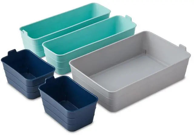 Main image of Mainstays 5-Piece Flexible Plastic Drawer Organizer Set, Assorted Colors