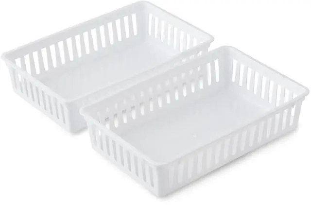 Alt view image 5 of 7 - (6 pack) Mainstays 2-Pack Plastic Drawer Organizer Storage Bin Set, Mini Drawer Storage Containers for Kitchen Drawer, Desk Drawer and Bathroom Drawer Organization, Arctic White, 10.3" x 6.5" x 2.4"