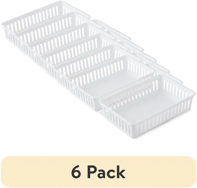 Alt view image 2 of 7 - (6 pack) Mainstays 2-Pack Plastic Drawer Organizer Storage Bin Set, Mini Drawer Storage Containers for Kitchen Drawer, Desk Drawer and Bathroom Drawer Organization, Arctic White, 10.3" x 6.5" x 2.4"