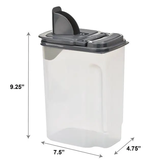 Alt view image 2 of 5 - Mainstays 3.5 QT Plastic Food Dispenser, Clear with Gray Lid (1 Each) 7.5" L x 3.75" W x 9.25" H, Designed to Help with Kitchen Organization and Accessibility