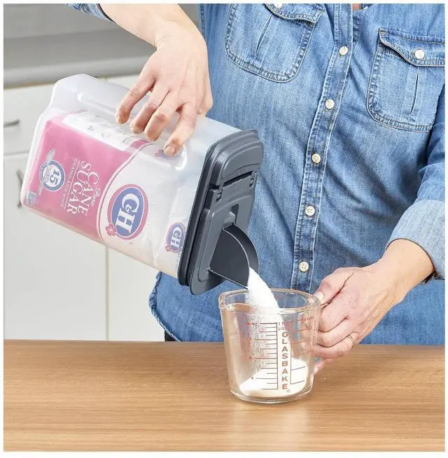 Alt view image 5 of 5 - Mainstays 3.5 QT Plastic Food Dispenser, Clear with Gray Lid (1 Each) 7.5" L x 3.75" W x 9.25" H, Designed to Help with Kitchen Organization and Accessibility