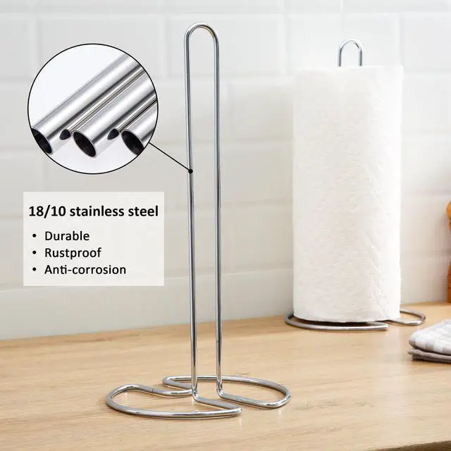 Alt view image 6 of 6 - Mainstays Countertop Paper Towel Holder Stand, Silver Metal Kitchen Paper Towel Roll Holder and Dispenser for Kitchen Counter Storage