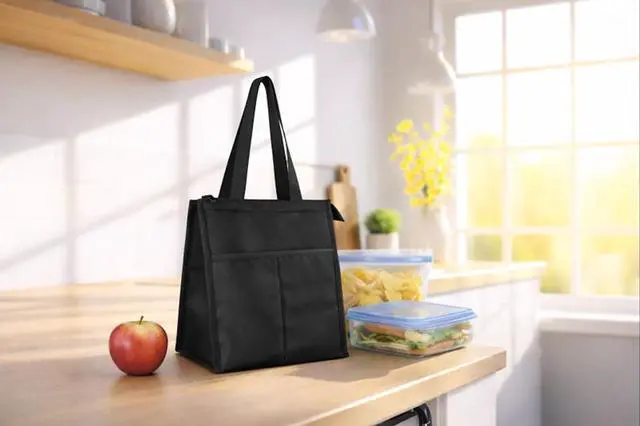 Main image of Mainstays Black Polyester Zippered Reusable Lunch Bag, 7.5 L