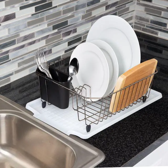 Alt view image 5 of 5 - Mainstays Large Clear Plastic Dish Drying Drain Board, Kitchen Sink Dish Drainer Tray for Countertop Drying