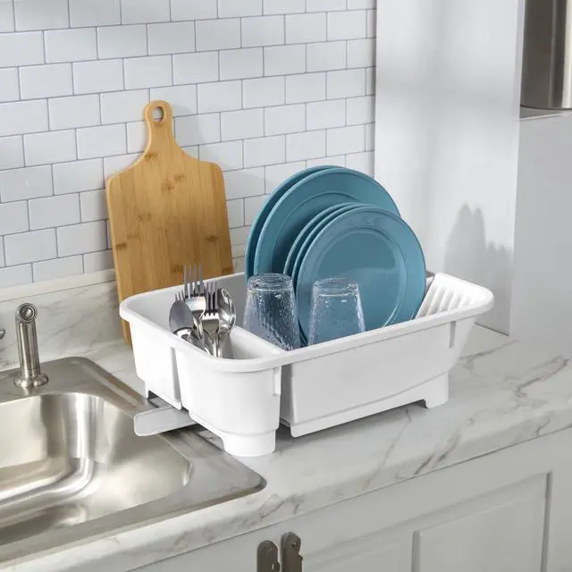 Main image of Mainstays Kitchen Sink Organizer Set with Self-Draining Caddy, Soap Dispenser, Sponge Holder and Retractable Spout for Sink Storage, White