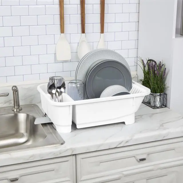 Alt view image 3 of 7 - Mainstays Kitchen Sink Organizer Set with Self-Draining Caddy, Soap Dispenser, Sponge Holder and Retractable Spout for Sink Storage, White