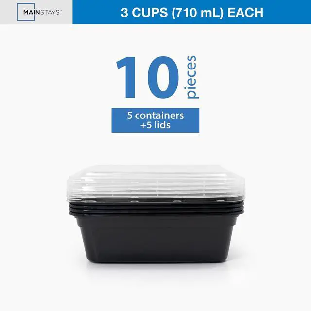 Alt view image 5 of 6 - Mainstays 10 piece (5 Containers + 5 Lids) 3-Cup Snack Meal Prep, BPA-Free, Microwave & Dishwasher Safe