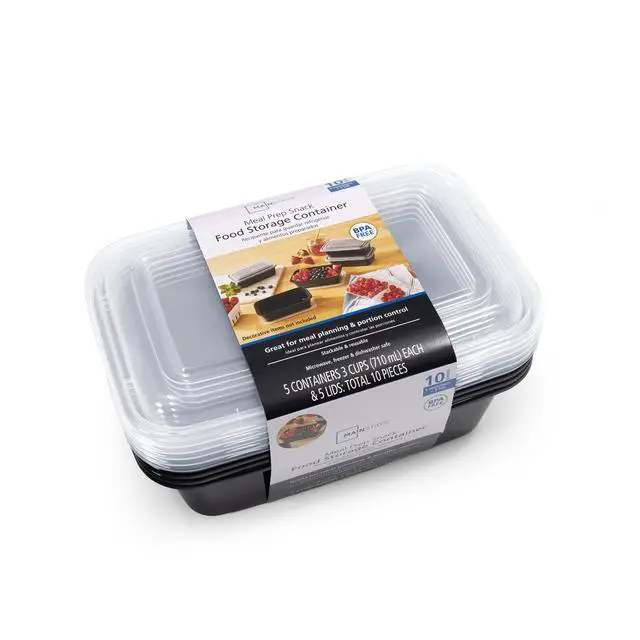 Alt view image 2 of 6 - Mainstays 10 piece (5 Containers + 5 Lids) 3-Cup Snack Meal Prep, BPA-Free, Microwave & Dishwasher Safe
