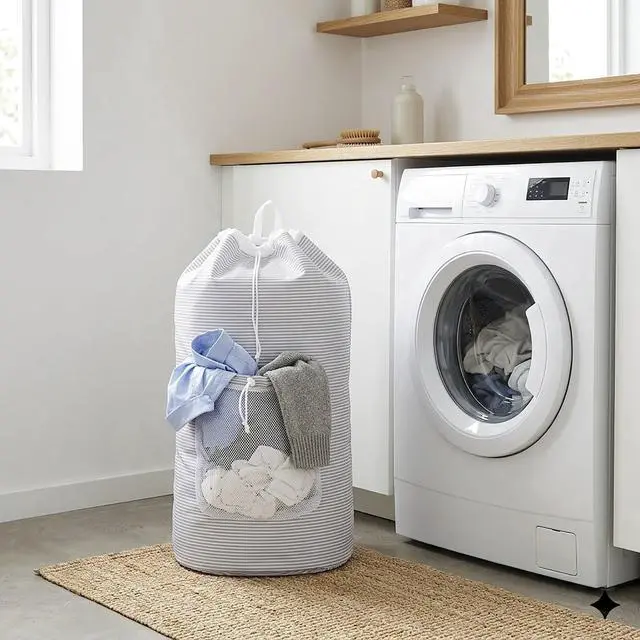 Alt view image 5 of 6 - Mainstays Arctic White & Soft Silver Backpack Laundry Bag with Mesh Pocket