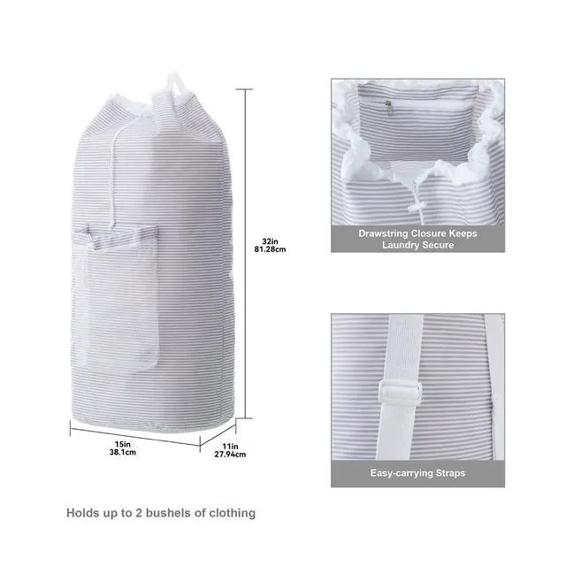 Alt view image 2 of 6 - Mainstays Arctic White & Soft Silver Backpack Laundry Bag with Mesh Pocket