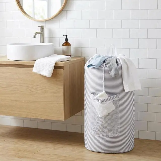 Alt view image 3 of 6 - Mainstays Arctic White & Soft Silver Backpack Laundry Bag with Mesh Pocket