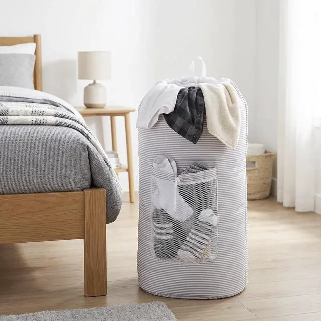 Main image of Mainstays Arctic White & Soft Silver Backpack Laundry Bag with Mesh Pocket