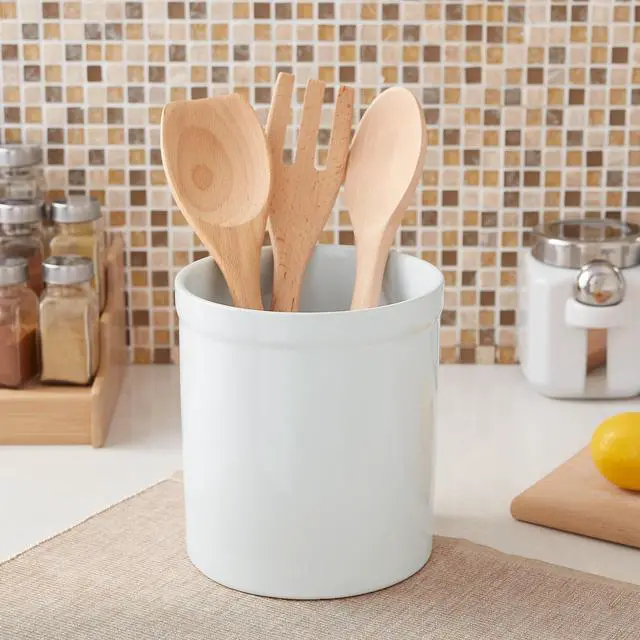 Main image of Mainstays Glazed Stoneware Kitchen Utensil Holder, Ceramic Countertop Utensil Crock for Spoons, Spatulas and Cooking Tools, White