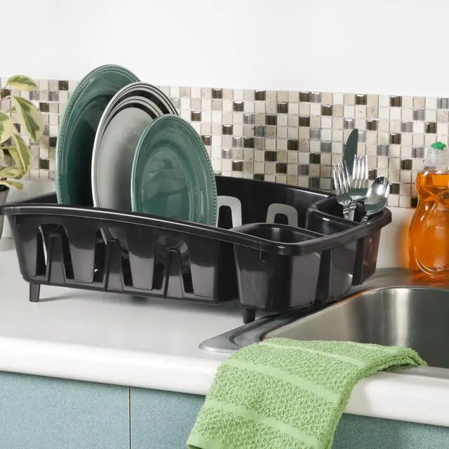 Alt view image 3 of 6 - Sterilite DrainRack, Dishrack and Drainboard All-in-One, Inclined Base for Draining, Black