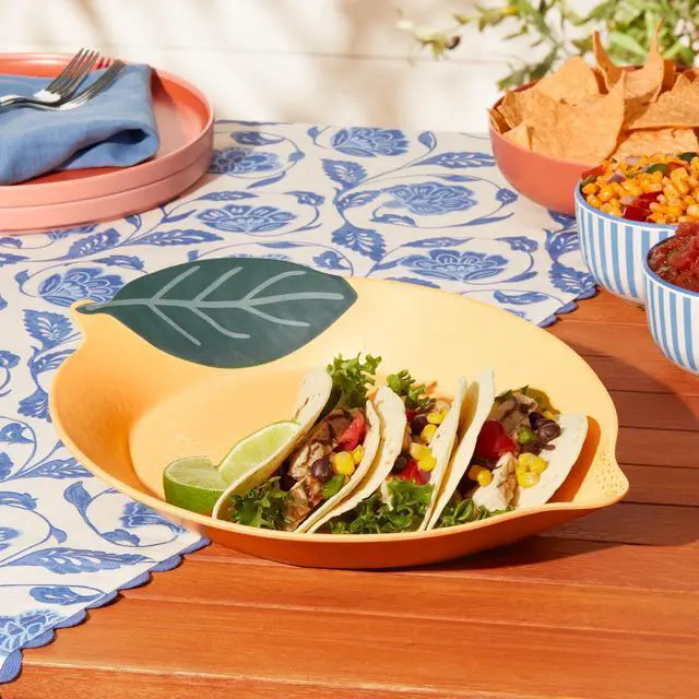 Main image of Mainstays by Becky G. & Alejandra Bamboo Melamine Figural Lemon Serve Platter, Green Leaf