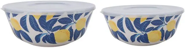 Main image of Mainstays by Becky G. & Alejandra Bamboo Melamine 4-Piece Serve Bowl Set, Lemon & Blue