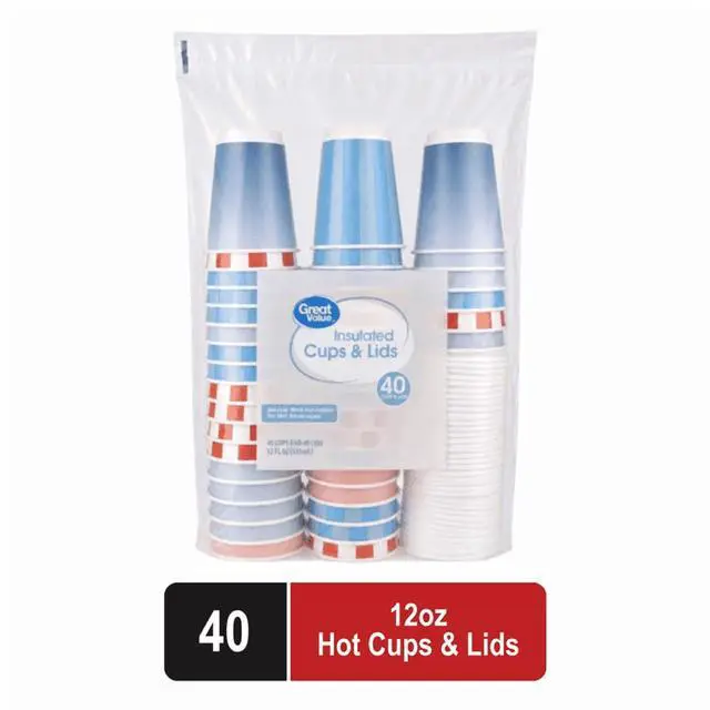 Main image of Great Value 12 oz Insulated Hot Cups with Lids, 40 Count