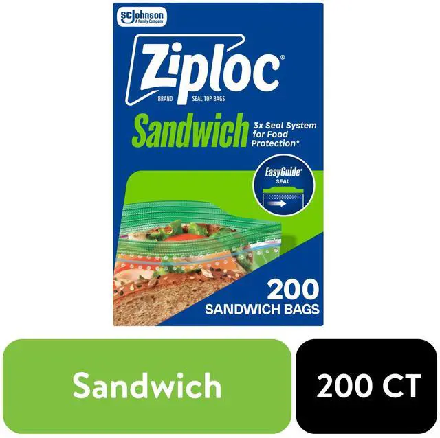 Main image of Ziploc Sandwich Bag For Food Storage, School Supplies, Grip 'n Seal Technology, Zipper, 200 Count