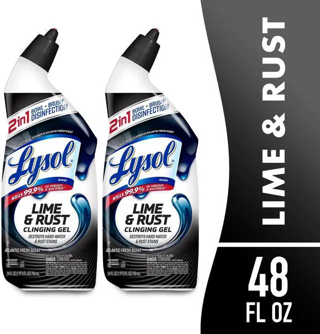 Main image of Lysol Toilet Bowl Cleaner Clinging Gel, Lime & Rust Remover, Disinfecting Bathroom Cleaner and Toilet Bowl Stain Remover, 24 fl oz (2 Pack)