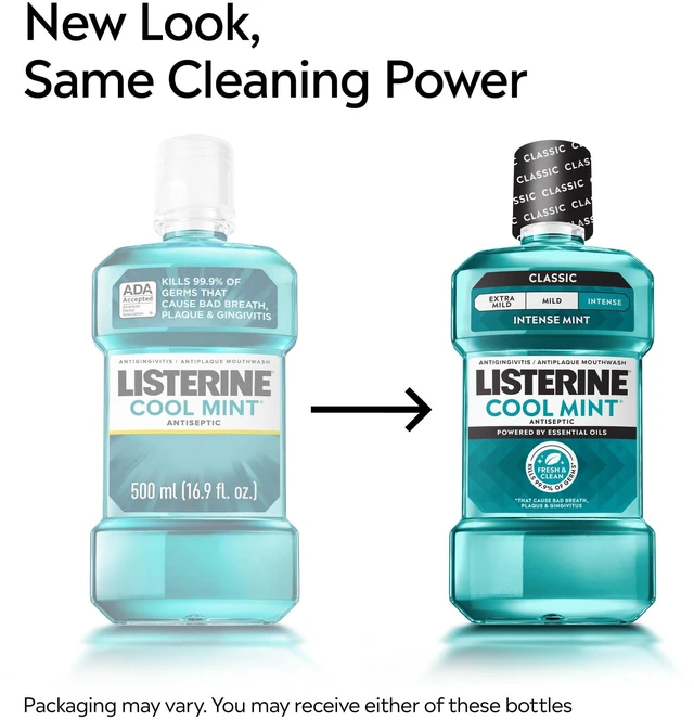 Alt view image 2 of 6 - Listerine Cool Mint Antiseptic Mouthwash for Bad Breath and Plaque, Intense Mint, 33.8 fl oz/1 L