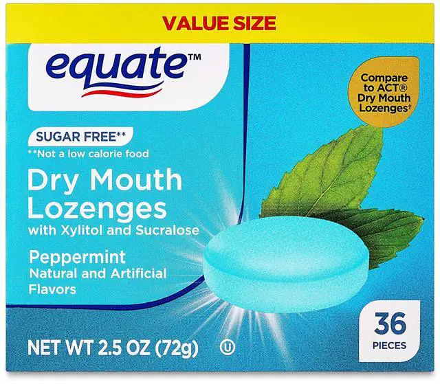Main image of Equate Sugar-Free Dry Mouth Relief Lozenges, Peppermint, 2.5 oz, 36 Count