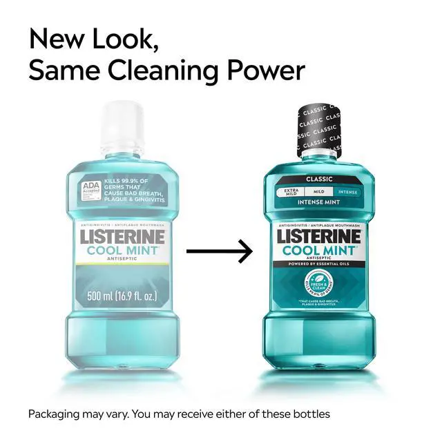 Alt view image 2 of 6 - Listerine Cool Mint Antiseptic Mouthwash for Bad Breath and Plaque, Intense Mint, 16.9 fl oz/500 mL