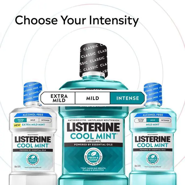 Alt view image 6 of 6 - Listerine Cool Mint Antiseptic Mouthwash for Bad Breath and Plaque, Intense Mint, 16.9 fl oz/500 mL