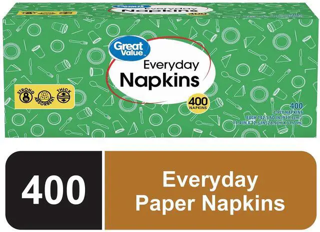 Main image of Great Value Everyday Paper Napkins, White, 400 Count, 1-Ply Disposable