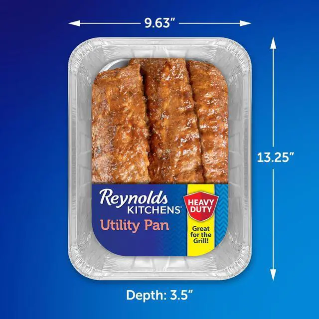 Alt view image 2 of 6 - Reynolds Kitchens Heavy Duty Extra Deep Disposable Utility Pan for Grilling, 13.25 x 9.63 x 3.5 in., 1 Count