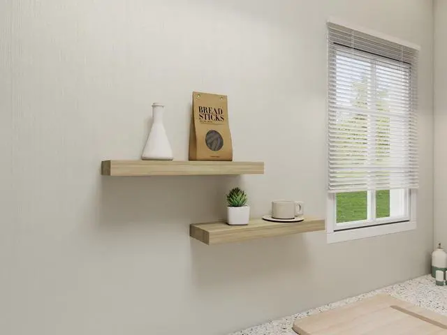 Alt view image 2 of 6 - Mainstays Natural 16.5" Wood Floating Shelves, Set of 2