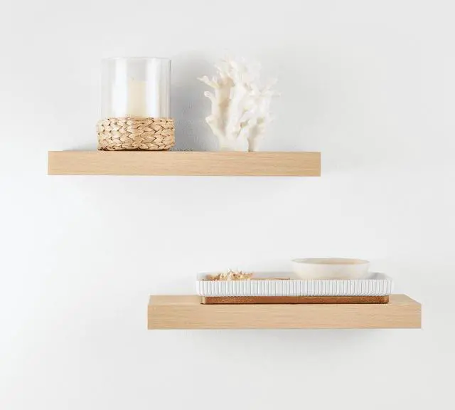 Alt view image 4 of 6 - Mainstays Natural 16.5" Wood Floating Shelves, Set of 2