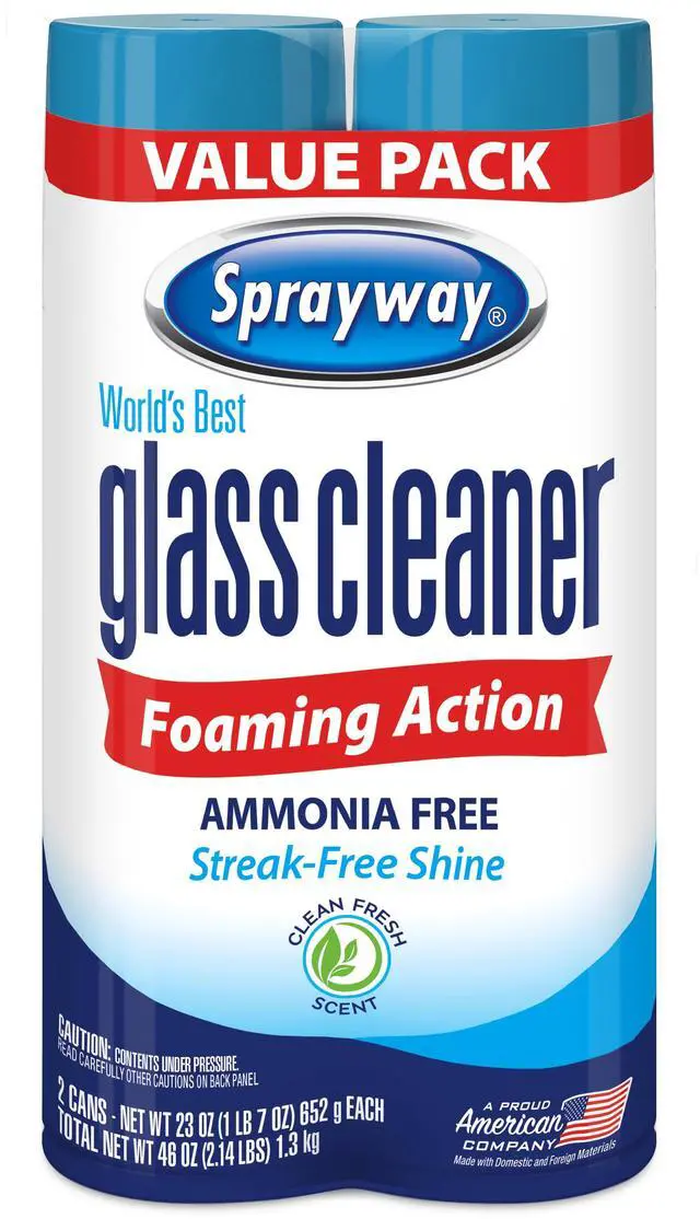 Main image of Sprayway Glass Cleaner Foaming Aerosol Spray, 19 oz, 2-Pack, Ammonia-Free, Streak-Free Shine