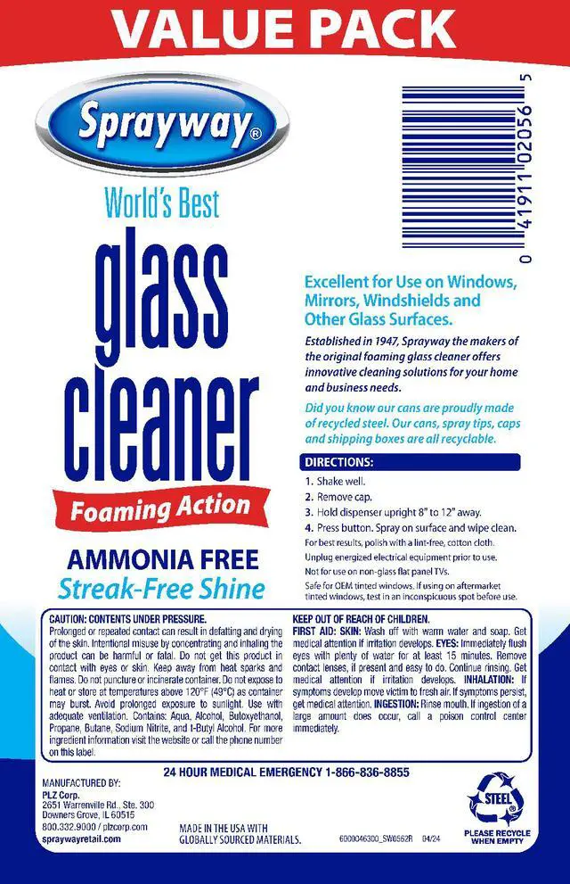 Alt view image 4 of 5 - Sprayway Glass Cleaner Foaming Aerosol Spray, 19 oz, 2-Pack, Ammonia-Free, Streak-Free Shine