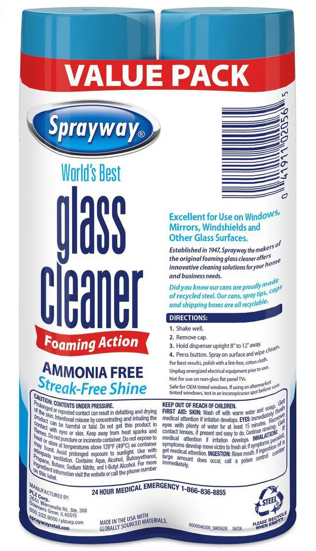 Alt view image 2 of 5 - Sprayway Glass Cleaner Foaming Aerosol Spray, 19 oz, 2-Pack, Ammonia-Free, Streak-Free Shine