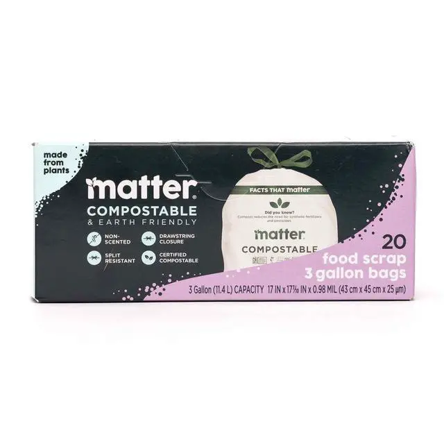 Alt view image 5 of 6 - Matter Compostable 3-Gallon Drawstring Food Scrap Bags, 20 Count