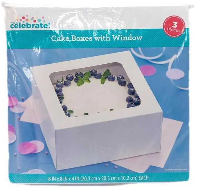 Alt view image 3 of 5 - 8" x 8" x 4" White Cake Box with Windows, 3 Count, by Way To Celebrate