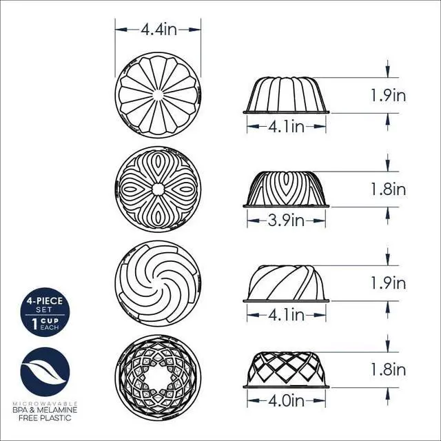 Alt view image 4 of 5 - Nordic Ware Micro Bundt Pans, Microwave Safe Plastic, Blue, 2 Pans, 4.4" x 4.4" x 1.9"
