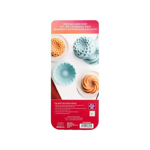 Alt view image 2 of 5 - Nordic Ware Micro Bundt Pans, Microwave Safe Plastic, Blue, 2 Pans, 4.4" x 4.4" x 1.9"