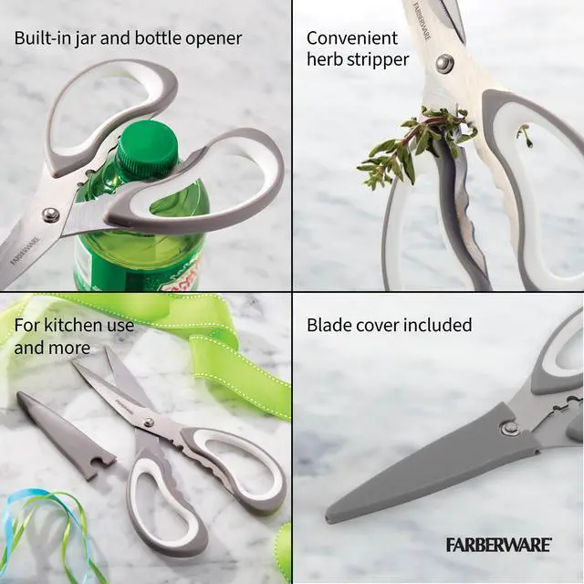 Alt view image 2 of 4 - Farberware All Purpose Scissors with Blade Cover and Soft Grip Handles and Razor Sharp Blades, Gray